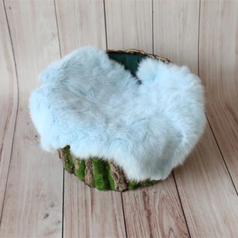 

Light Blue Natural Rabbit Fur Newborn Baby Photography Props Posing Personality Fabric Layer Basket Filler Background Blanket