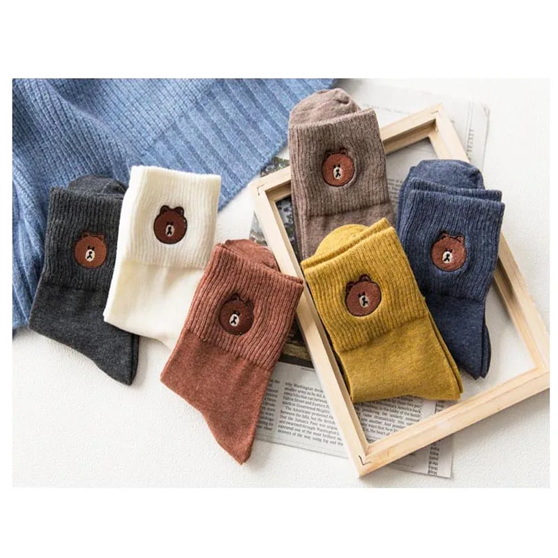 Милые Носки с рисунком медведя зимние теплые женские носки для отдыха героями