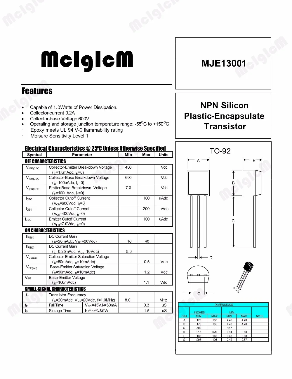 MCIGICM 5000 шт. MJE13001 13001 TO-92 биполярный транзистор