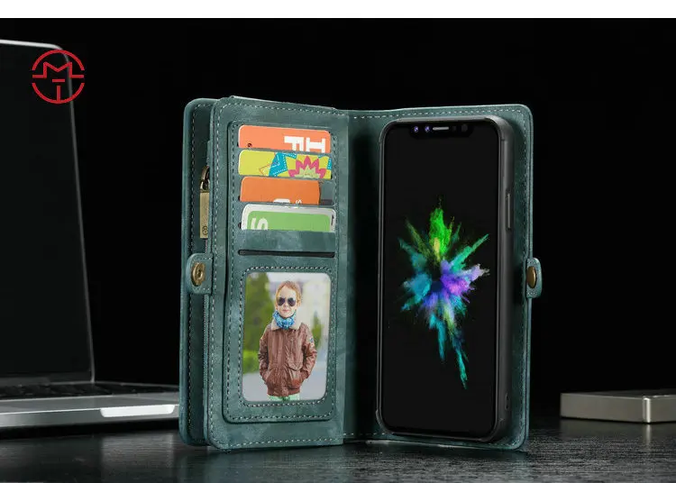 Caseme PU кожаный чехол-кошелек для IPhone X Xr XsMax многофункциональный съемный магнитный Телефон чехол для iPhone 6 6s 7 8 plus кошелек