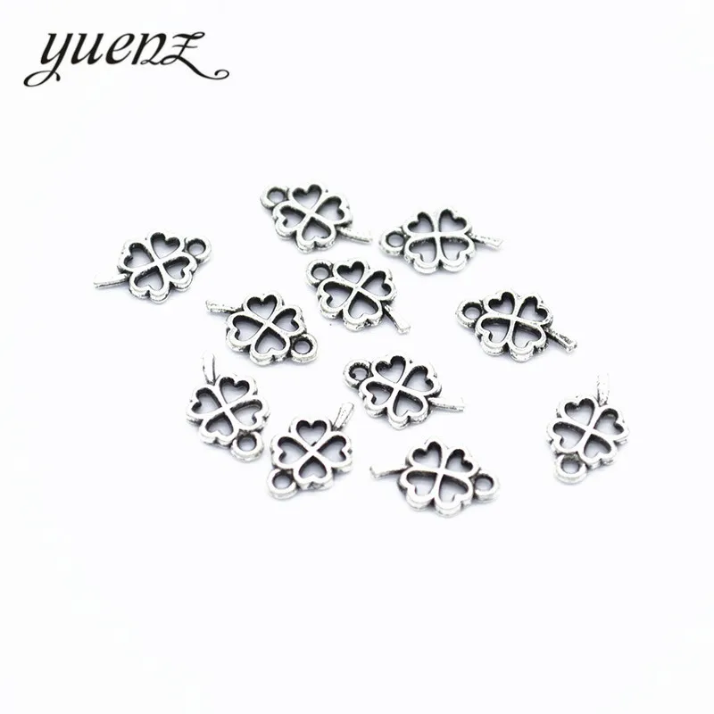 

YuenZ 100 шт., подвески в виде клевера античного серебристого цвета, металлическая подвеска для изготовления ювелирных украшений 10*6 мм, Q411