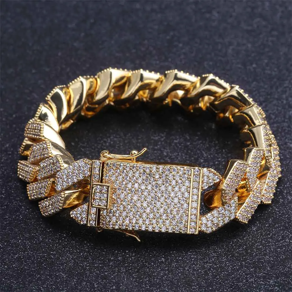 20 мм Iced Out мужские циркониевые снаряженные кубинские звенья браслет хип-хоп ювелирные изделия золото серебро толстый Тяжелый медный материал браслет-цепочка с фианитами