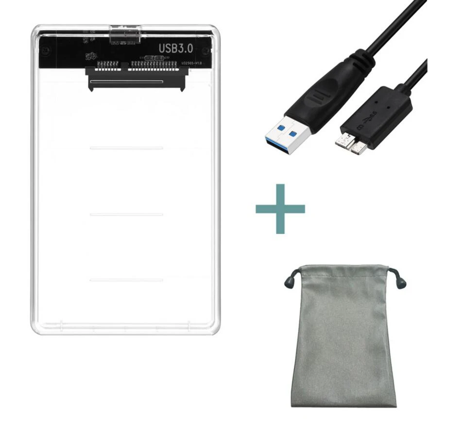 With Cable and Bag Прозрачный чехол для жесткого диска CHIPAL 2,5 дюйма с разъемом USB3.0 на Sata 3,0 HDD, без инструментов, 5 Гбит/с, поддержка 2 ТБ, протокол UASP - Цвет: With Cable and Bag