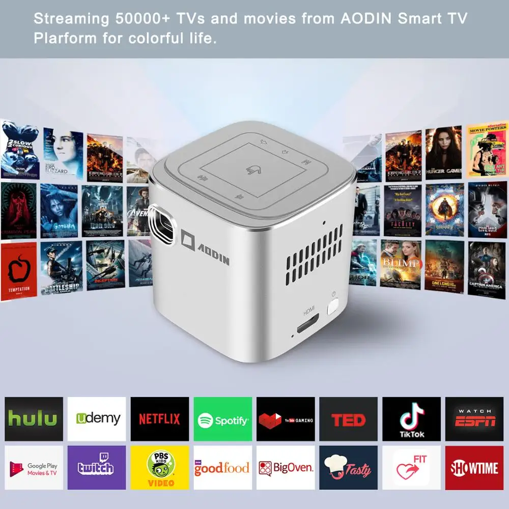 Портативный мини проектор AODIN Fusion 2500 люмен Wi Fi Карманный DLP LED ТВ поддержка 1080P