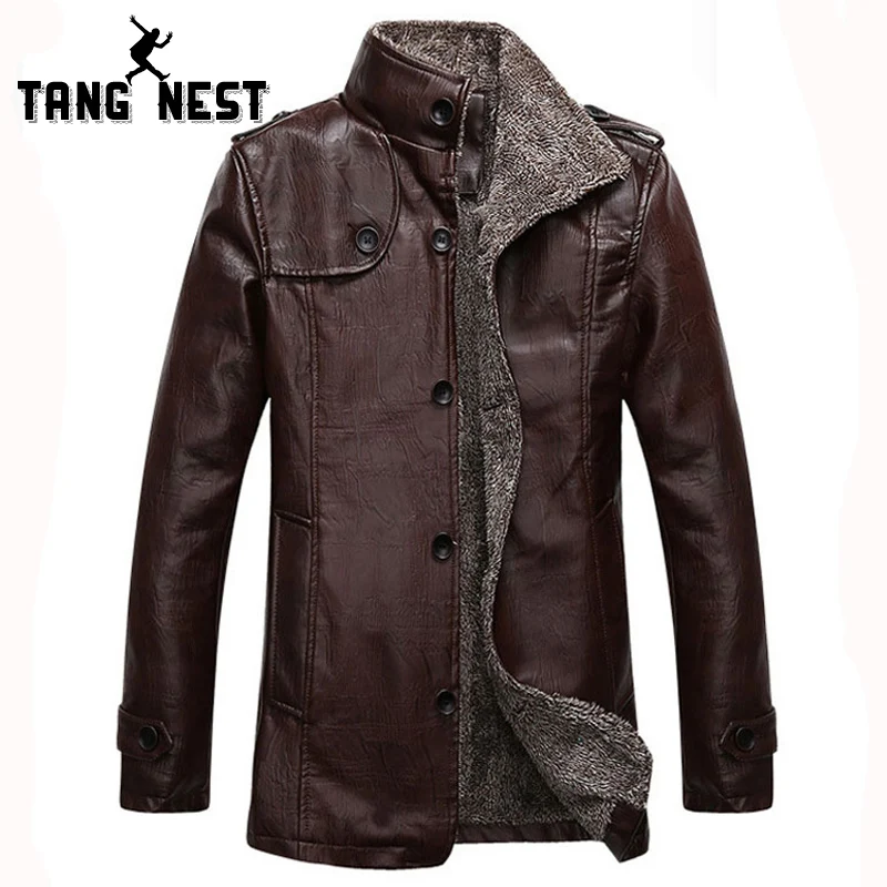 TANGNEST/2017 Мужская куртка из искусственной кожи теплая Новая мотоциклетная с