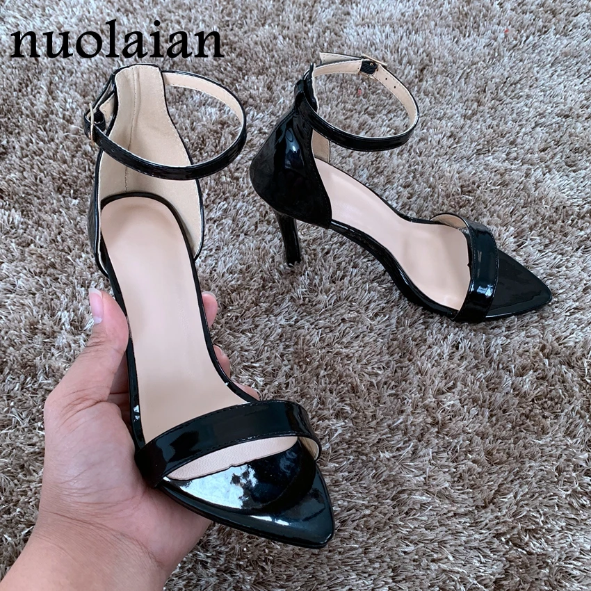 

11CM Women's Black Patent Leather High Heel Sandal Shoes Woman Peep Toe Platform Sandals Summer Shoe Dress Lady High Heels 35-43