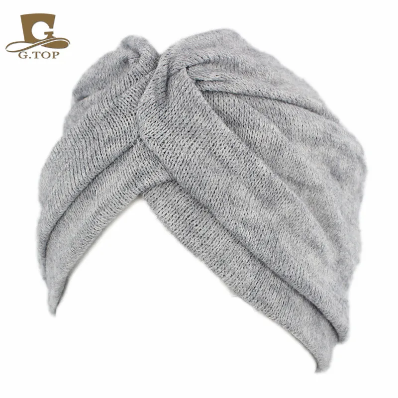 

Fashion Women Wool Blending Jersey Turban hat Winter indian cap Lady Hijab Turban Headband Turbante for Women