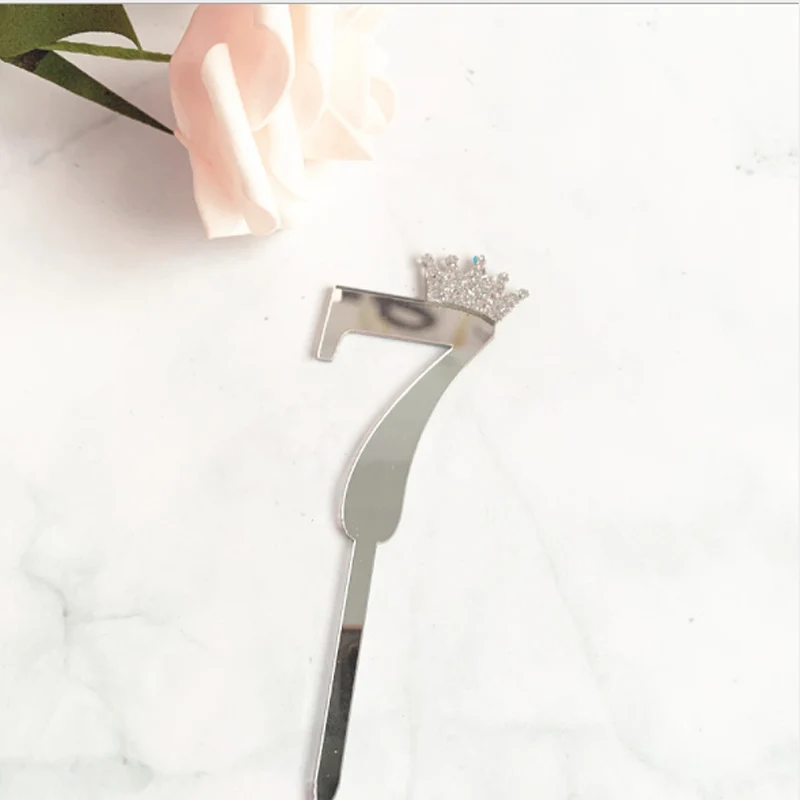 Silver 7 Акриловые топперы для торта зеркало золотистого цвета на день рождения торт фигурки жениха и невесты; для дня рождения, свадьбы, годовщины украшения для торта для вечеринки «сделай сам» - Цвет: Silver 7