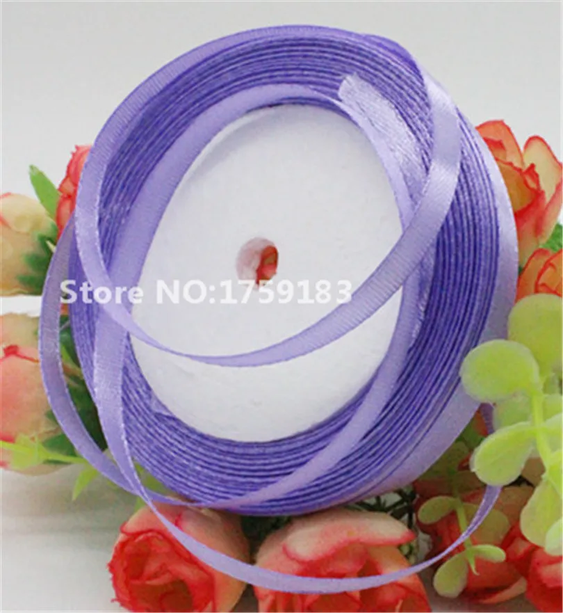 light purple 50 ярдов ширина 6 мм 23 цвета шелковая атласная лента для свадьбы праздничный обруч пригласительная карточка подарочная упаковка принадлежности riband DIY GH-251 - Цвет: light purple