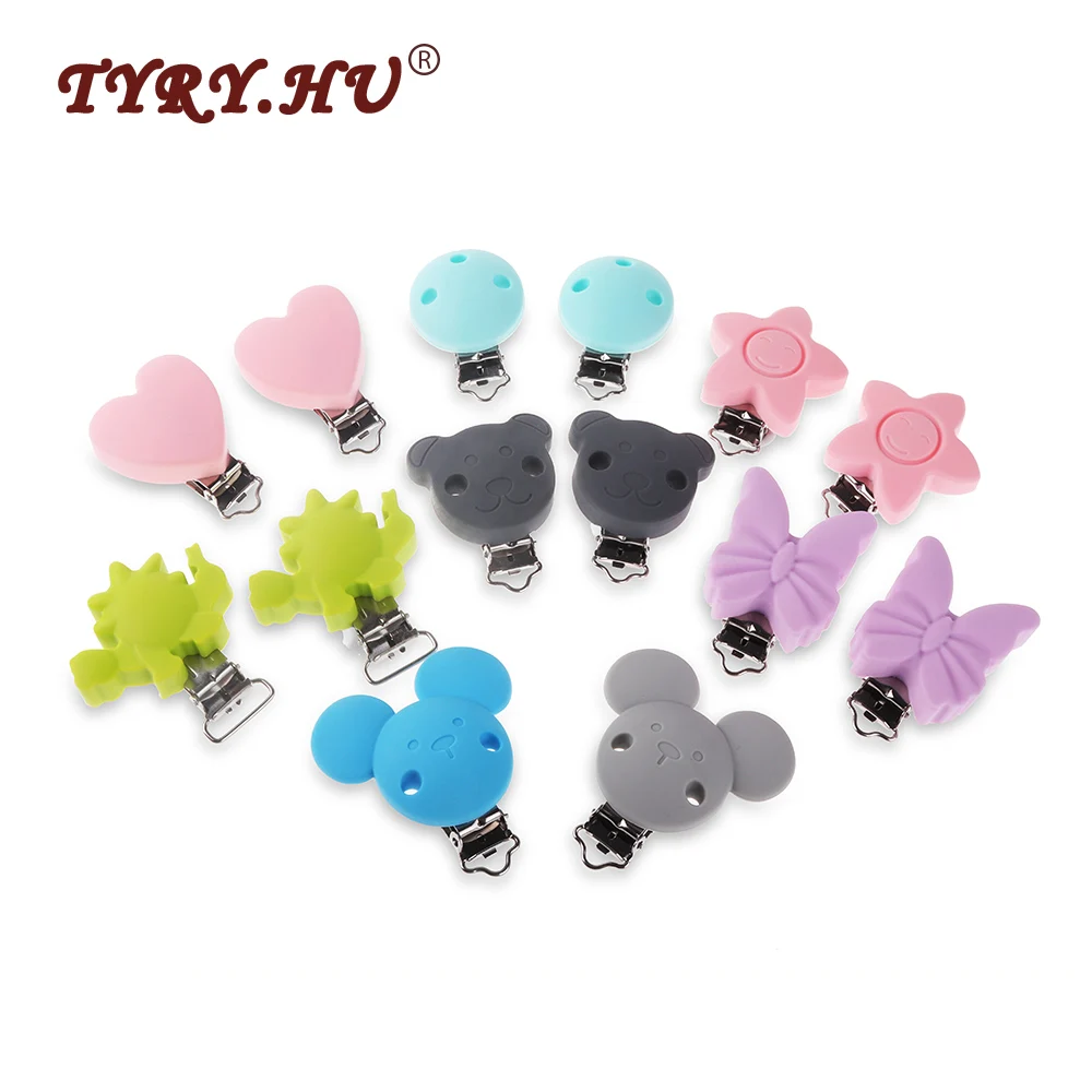 

10Pcs Silicone Baby Pacifier Clip Teething DIY Baby Pacifier Chain Nipple Holder Bear/ Smile Star /Round Cartoon Types