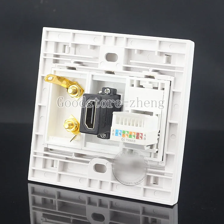 1 динамик 2 переплетенных столба типа банан + HDMI RJ45 Cat5e LAN аудио Настенная пластина |