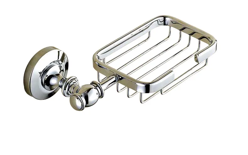 

Bathroom Accessory Luxury Polished Chrome Brass Square Shape Wall Mounted Bathroom Soap Basket Dish Holder mba810