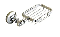 bathroom accessory luxury polished chrome brass square shape wall mounted bathroom soap basket dish holder mba810