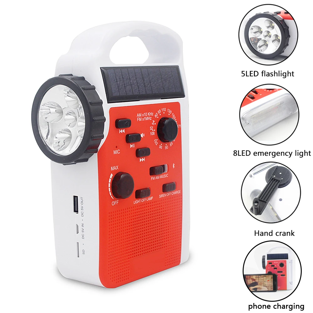 7 в 1 Bluetooth наружная рация лампа для чтения рукоятка AM/FM Солнечный Аварийный
