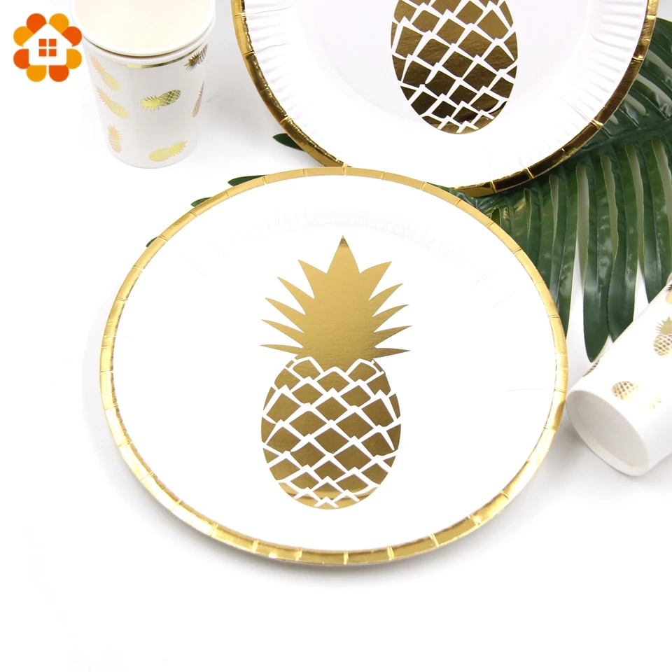 Летняя серия одноразовые столовые приборы Pinapple &amp Leaves позолоченные бумажные