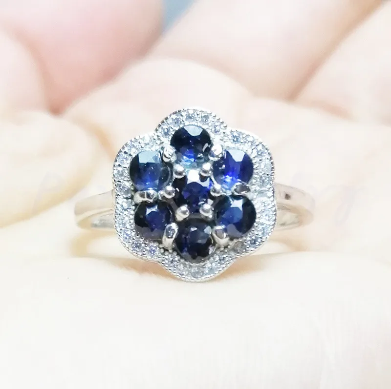 Кольцо с натуральным сапфировым цветком 0.2ct * 7 шт драгоценный камень Бесплатная