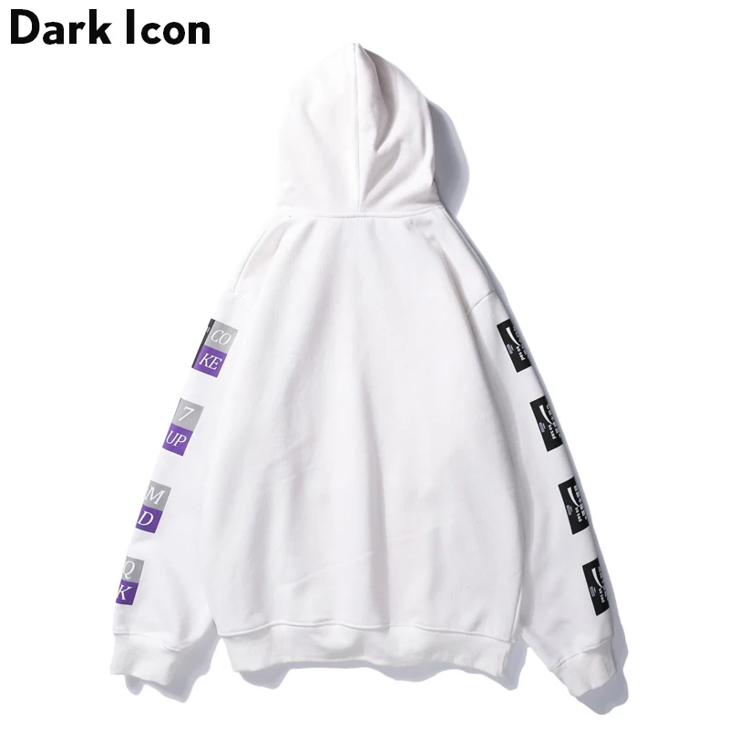 Мужская толстовка с капюшоном DARK ICON Черная/белая принтом из флиса на зиму