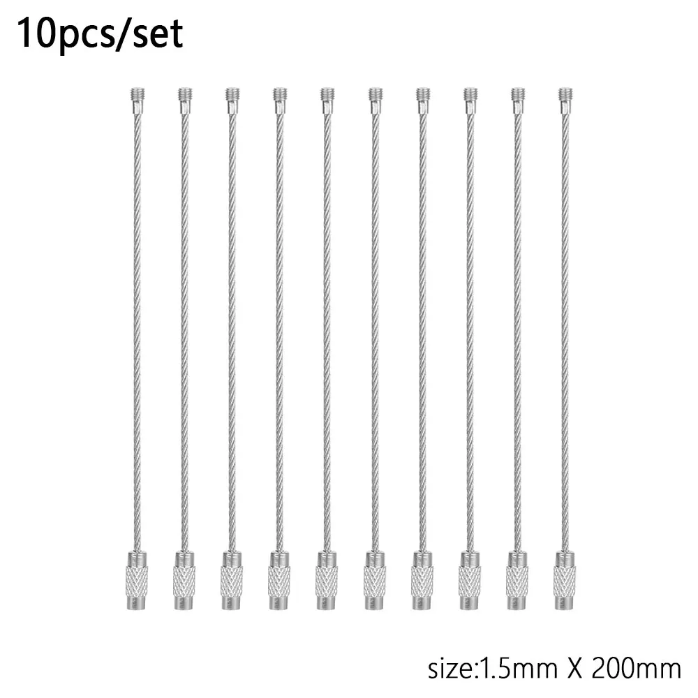 1.5mm X 200mm 10 шт./компл. 150 мм цепочка для ключей веревка для праздничных флажков Проволока Из Нержавеющей Стали Кабельной петли винт устройство блокировки Кольцо Брелок Круг лагерь подвесной инструмент - Цвет: 1.5mm X 200mm