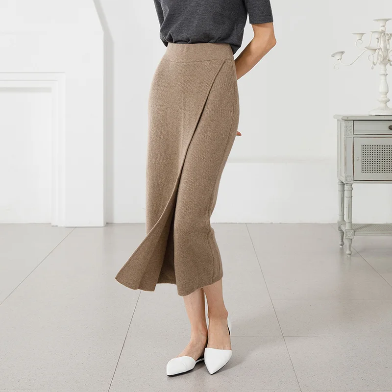 Женские прямые брюки с высокой талией длинные из 100% чистого кашемира на осень и
