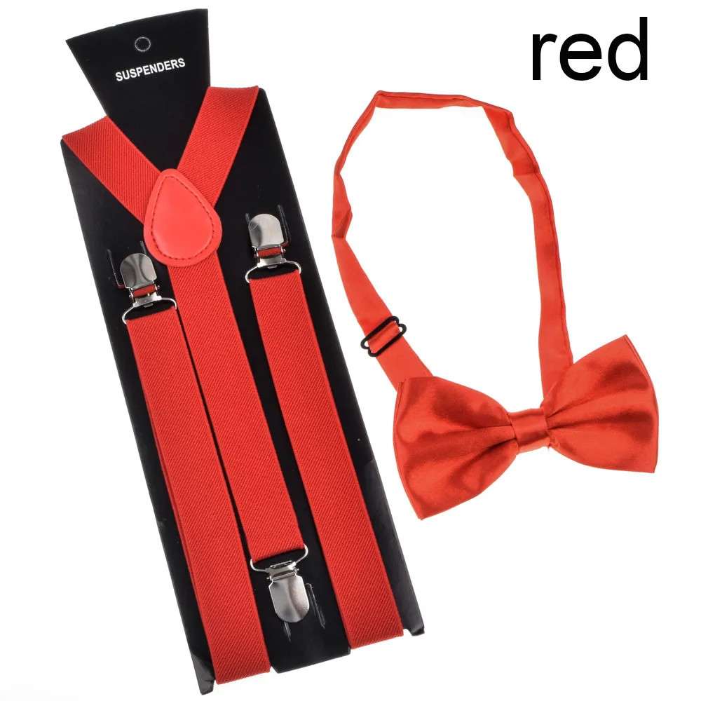 C Bow tie Suspender Set Adjustable Elastic Wedding Belt Strap Shirts Brace For Men Women - Цвет: C