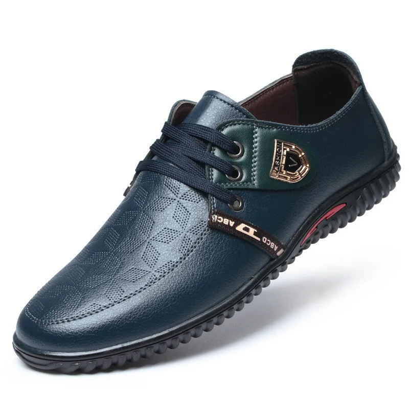 Blue Casual Shoes LAISUMK/мужская повседневная обувь; коллекция года; сезон весна; на шнуровке; очень удобная дышащая обувь из натуральной кожи; модная мужская обувь для отдыха для вождения - Цвет: Blue Casual Shoes