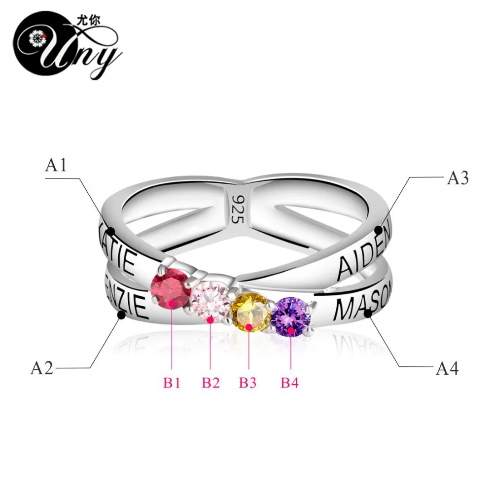 Uny Кольца мам персонализированные гравировки кольцо пользовательские камень 925