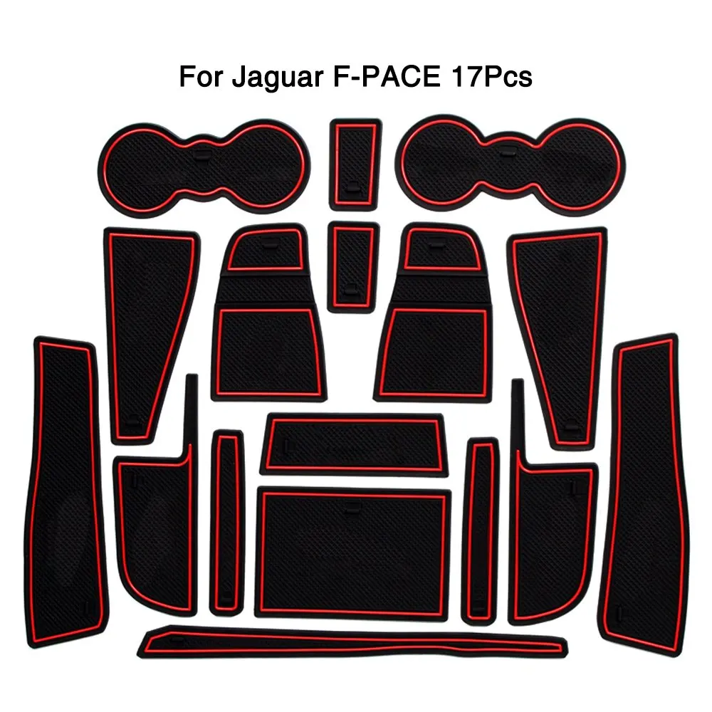 

For Jaguar F-PACE Car Non-Slip Red Interior Door Gate Pad Panel Cup Mat 17Pcs