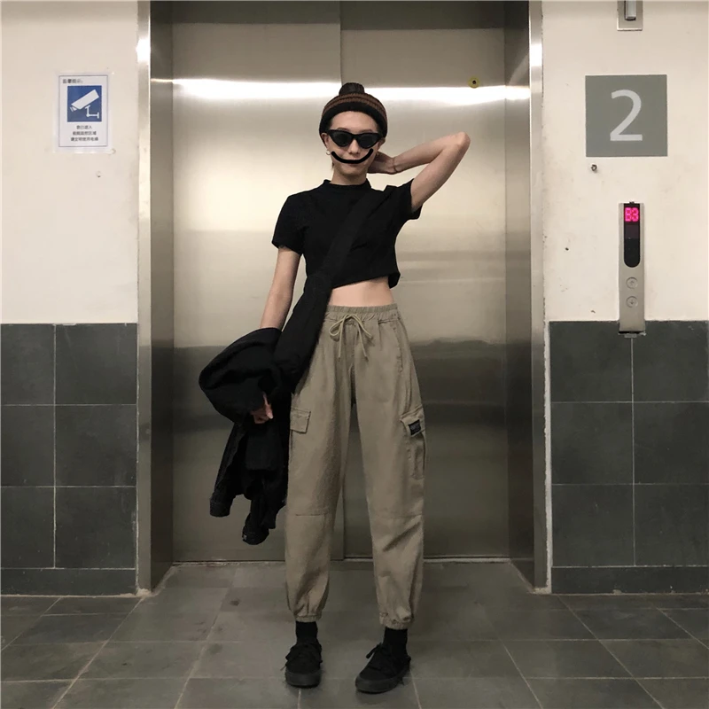 Mihoshop Ulzzang Корейская женская модная одежда Харадзюку с высокой талией свободные