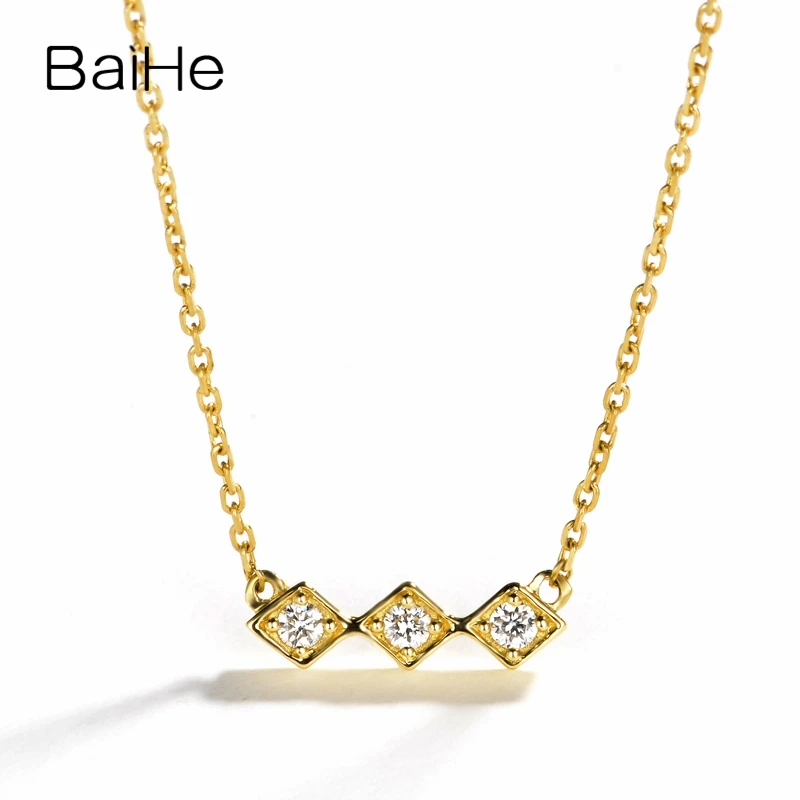 BAIHE однотонное 18K желтое золото 0.06CT H/SI натуральные бриллианты свадебные женские