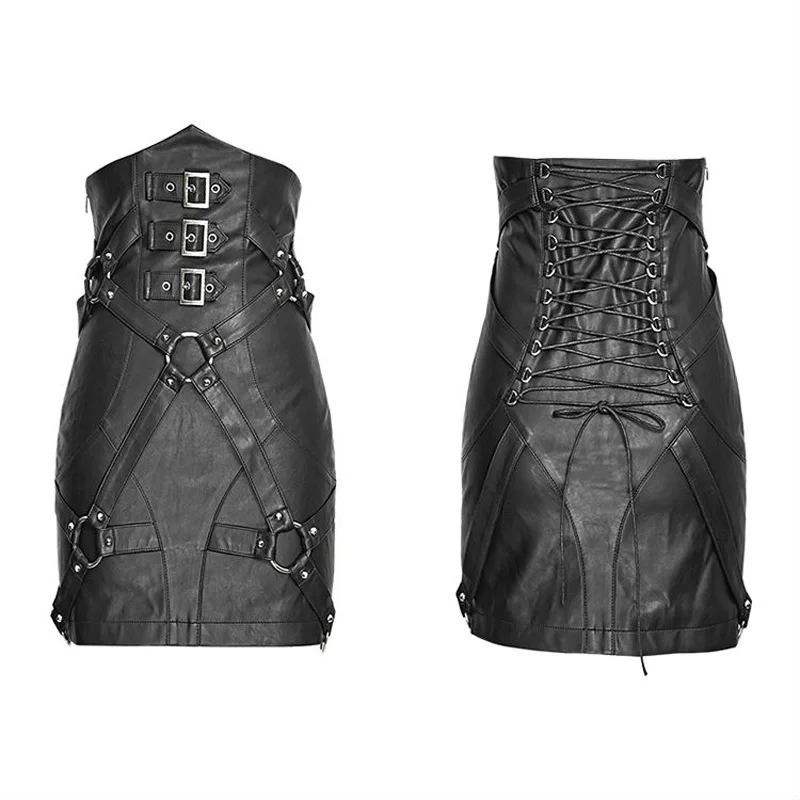 

Punk rave Fashion PU Leather Party Kera Victorian Metal Sexy Skirt XS-2XL Q270