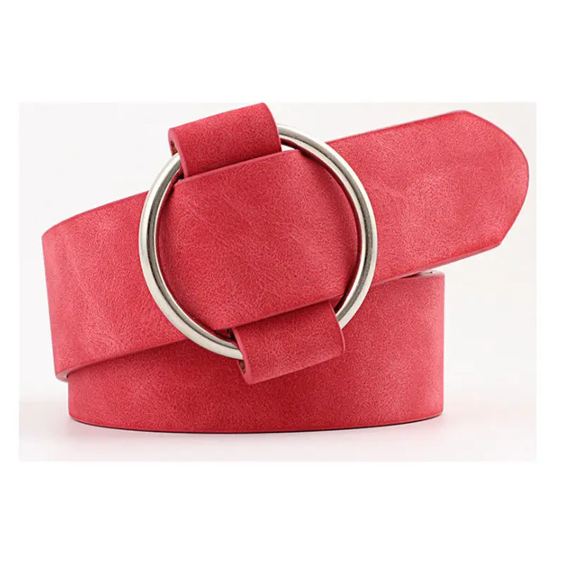 Красный Fashion Women Waist Belt Lady Vintage Metal Boho Leather Round Buckle Waist Belt Waistband New - Цвет: Красный
