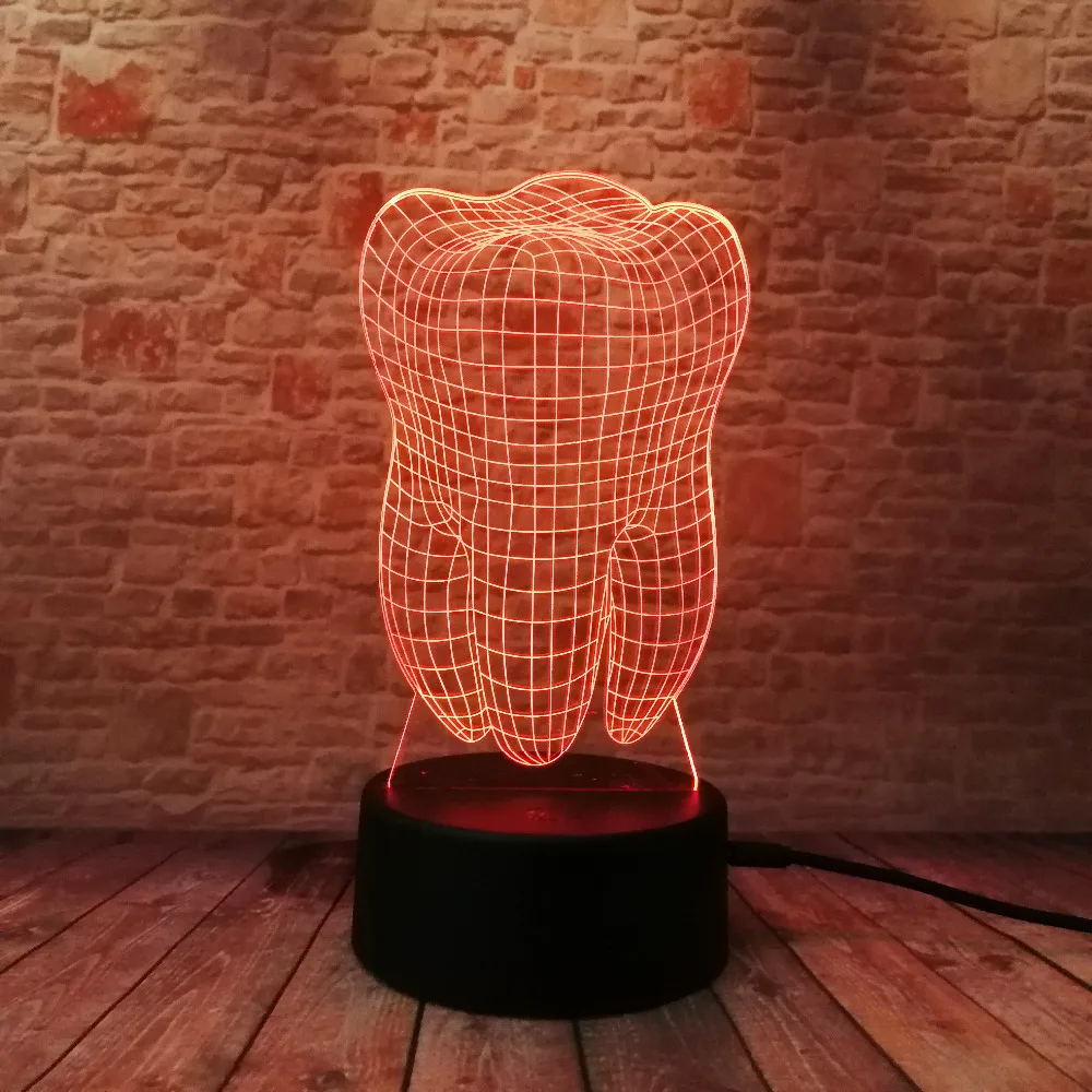 Новая Фантастическая Иллюзия зуб 3D светодиодный ночник цветная детская спальня