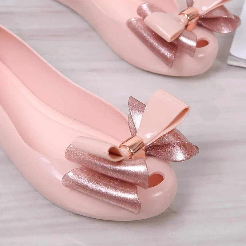 Melissa/оригинальная обувь; коллекция года; женские сандалии на плоской подошве с бантом; Брендовая обувь melissa; женские прозрачные сандалии; женская прозрачная обувь на нескользящей подошве