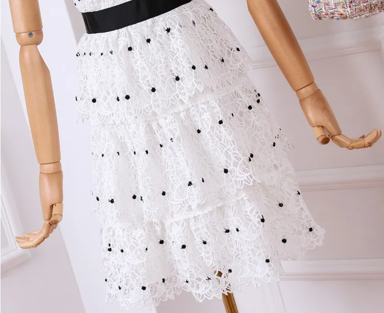 Женское платье торт SHTONGHUA Летнее белое в горошек с оборками винтажное