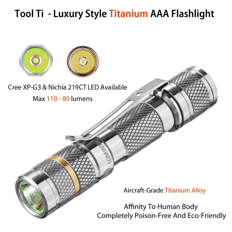 Светодиодный мини-фонарик с Cree и Nichia 219CT, титановый фонарик, максимальная дальность луча 34 метра, 110 люменов