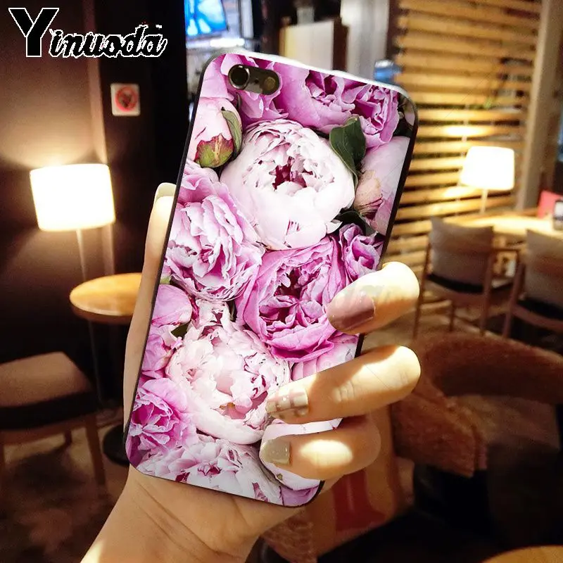 Yinuoda розовый цветок пион на вазе новое поступление черный чехол для мобильного