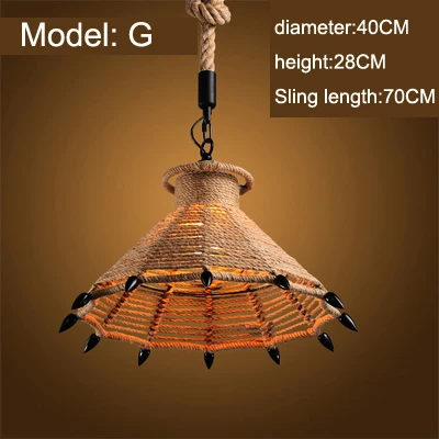 Model G with bulb Винтажный подвесной светильник, деревенский Американский Ретро креативный, ручной вязки, пеньковая веревка, железный, для кафе, гостиной, столовой, Droplight - Цвет корпуса: Model G with bulb