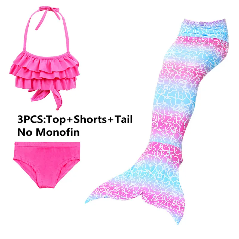 3pcs swimsuit only Детский купальный костюм-бикини для девочек, купальный костюм с хвостом русалки для костюмированной вечеринки, детский купальный костюм с хвостом русалки - Цвет: 3pcs swimsuit only