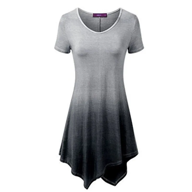 Женское платье с коротким рукавом свободное асимметричное v-образным вырезом