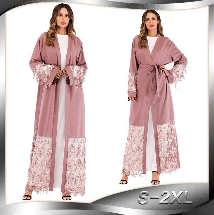 Мусульманское Платье макси с пайетками Nida Abaya длинное платье кардиган халат
