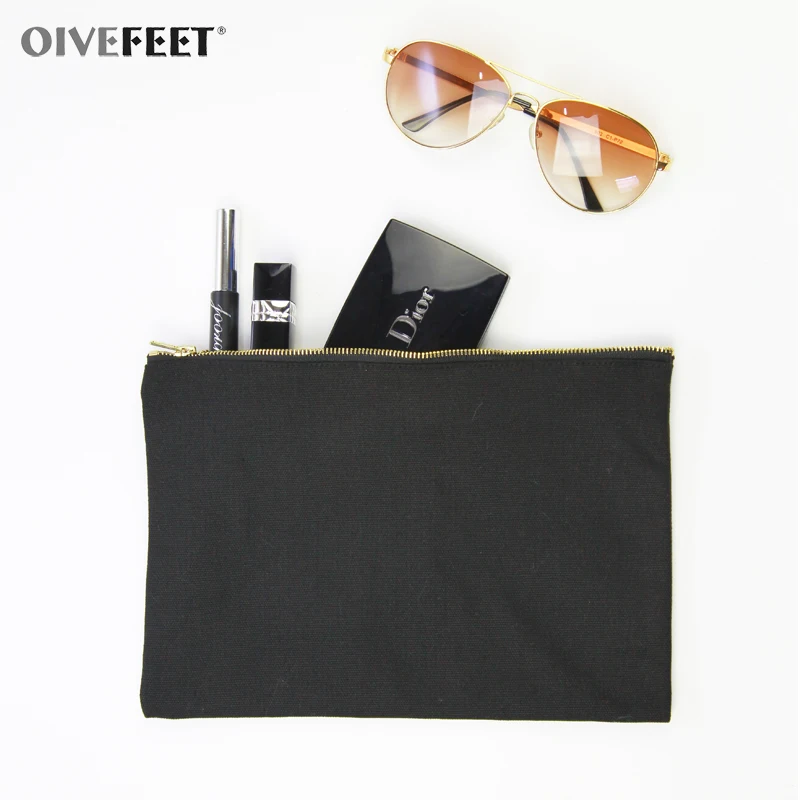 OIVEFEET LGC191 12 унций простая синяя хлопковая холщовая косметичка сумка для