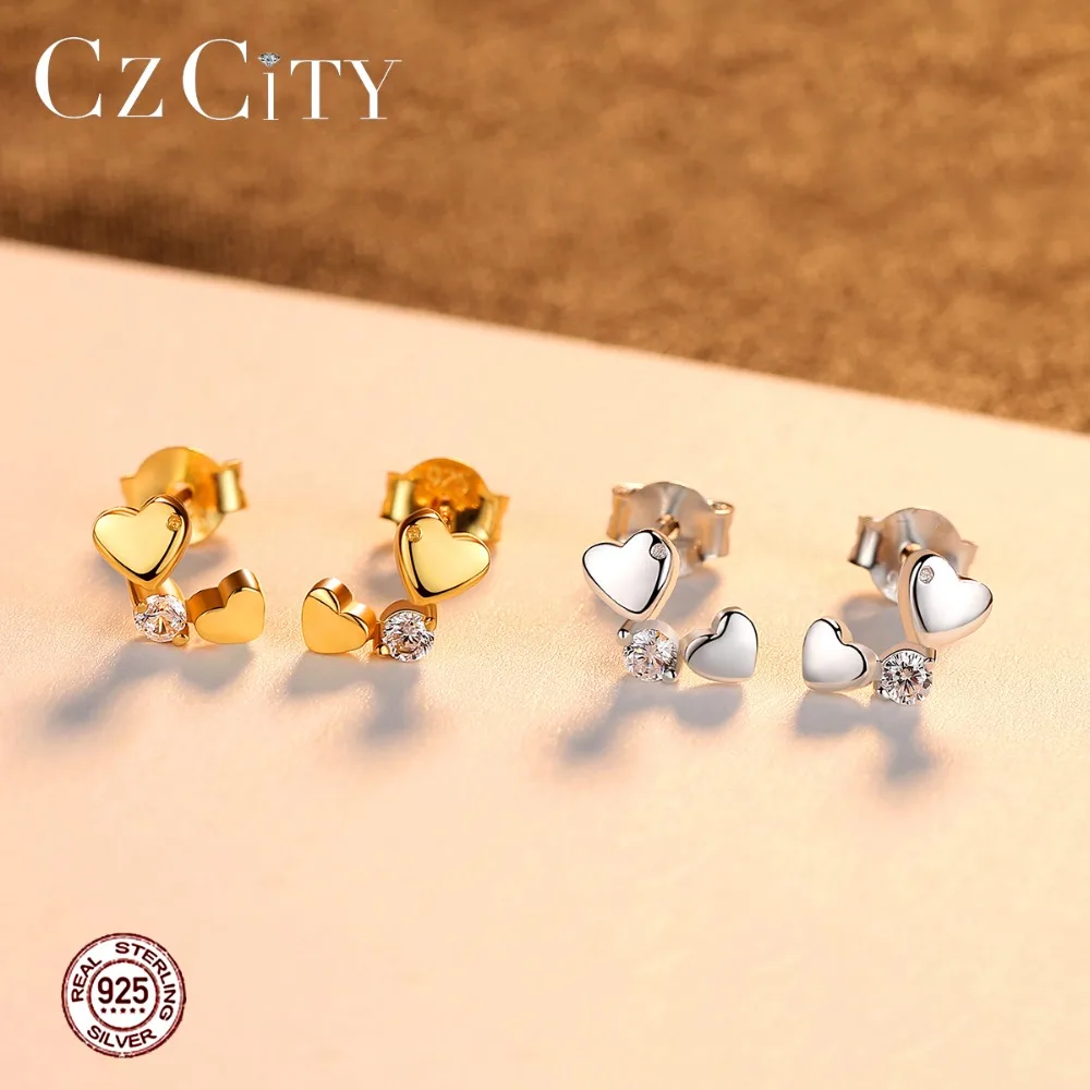 CZCITY в Корейском Стиле двойное сердце серьги со шпилькой для женщин изысканный