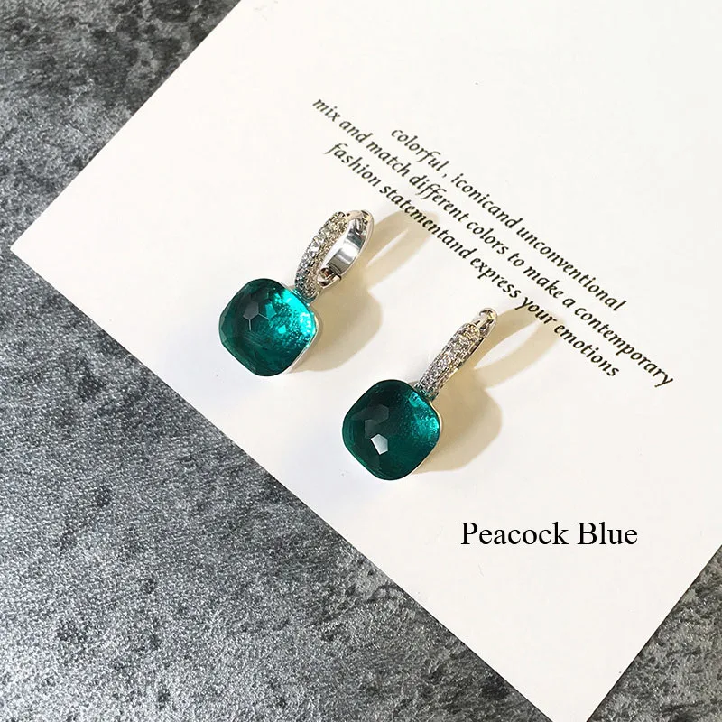 Peacock Blue 11,11 высокое качество, карамельный стиль, серьги Bijoux, покрытые белым золотом, полный циркон, висячие серьги для женщин, лучший рождественский подарок - Окраска металла: Peacock Blue