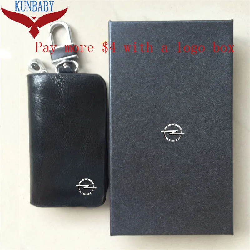Black with logo box Автомобильный стильный черный высококачественный декоративный автомобильный брелок из натуральной коровьей кожи, чехол-сумка для Opel Car Acceserice - Название цвета: Black with logo box
