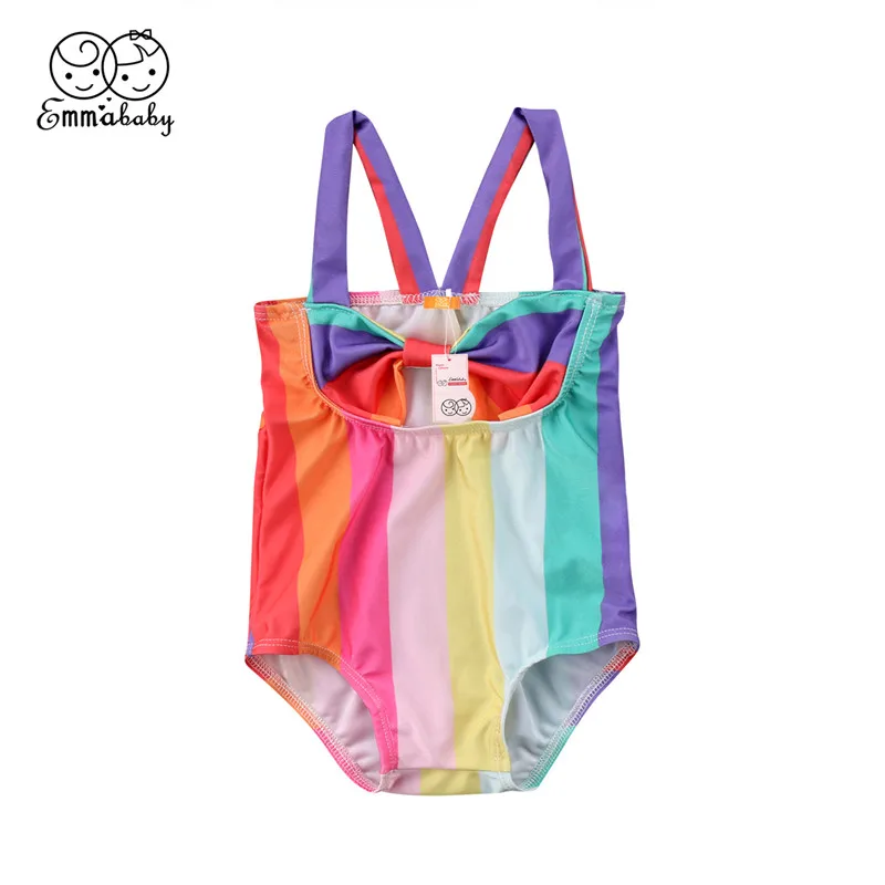 Детское бикини для девочек новинка 2018 купальник в радужную полоску маленьких с