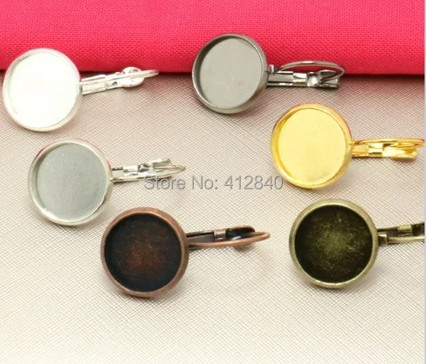 

200pcs French hook earring with 12mm Cabochon Cameo Setting Blank base, Silver/Gold/Antique Bronze/DIY findings