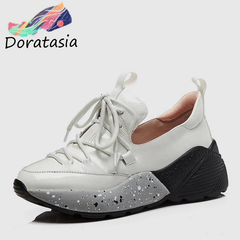 DORATASIA/ Новое поступление, удобные женские кроссовки из натуральной коровьей кожи, на шнуровке, на плоской платформе, кроссовки для отдыха, женская обувь