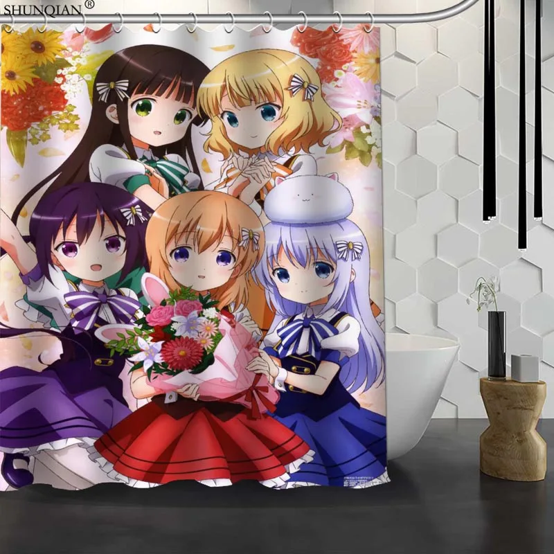 

New Gochuumon wa Usagi Desu ka Custom Shower Curtain Waterproof Fabric Bath Curtain Polyester Fabric Bathroom Curtain 18-4.11