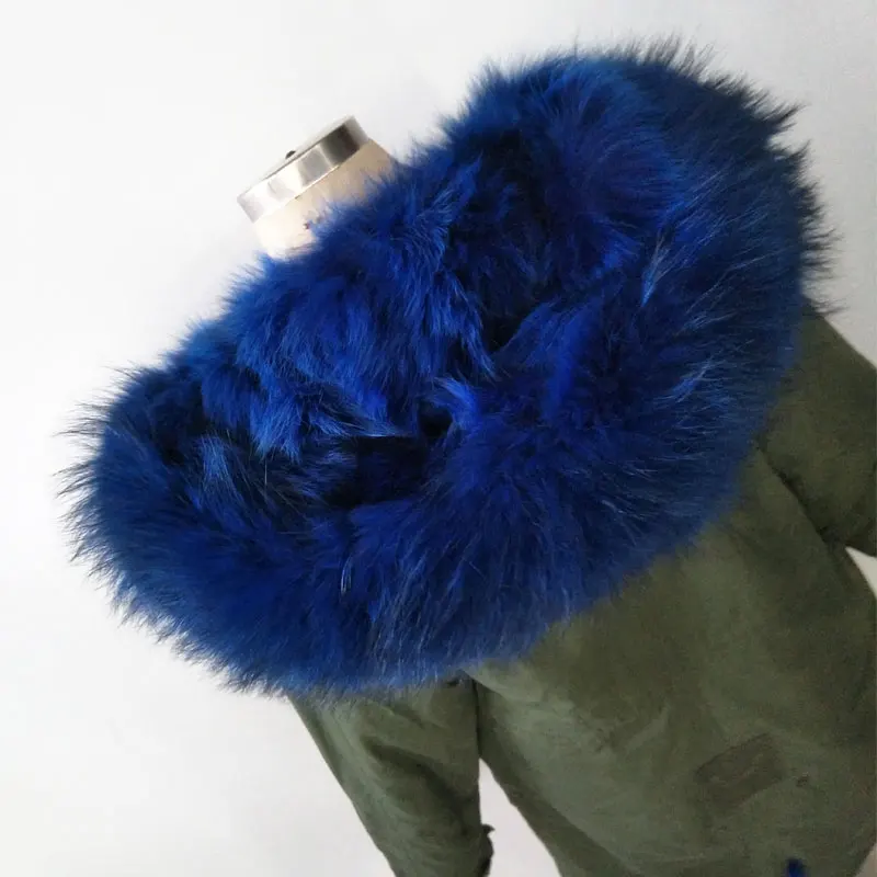 Женская меховая куртка Mrs синяя длинная парка с большим капюшоном из меха енота и