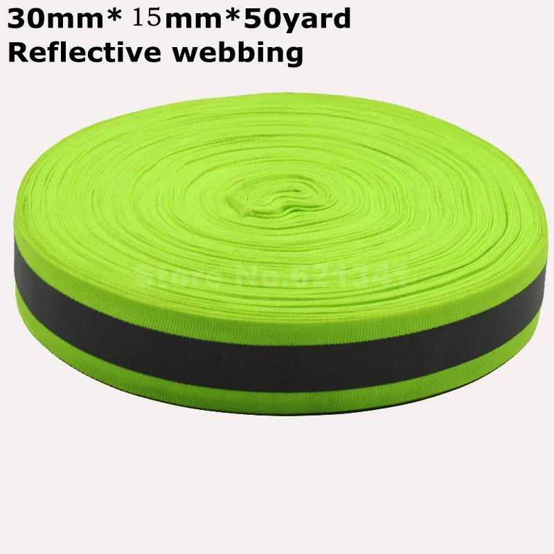 

Fluorescent Green 30mm*15mm(W) Reflective Fabric Ribbon Tape Strip Edging Braid Trim Reflective Webbing Sew On 50 yards